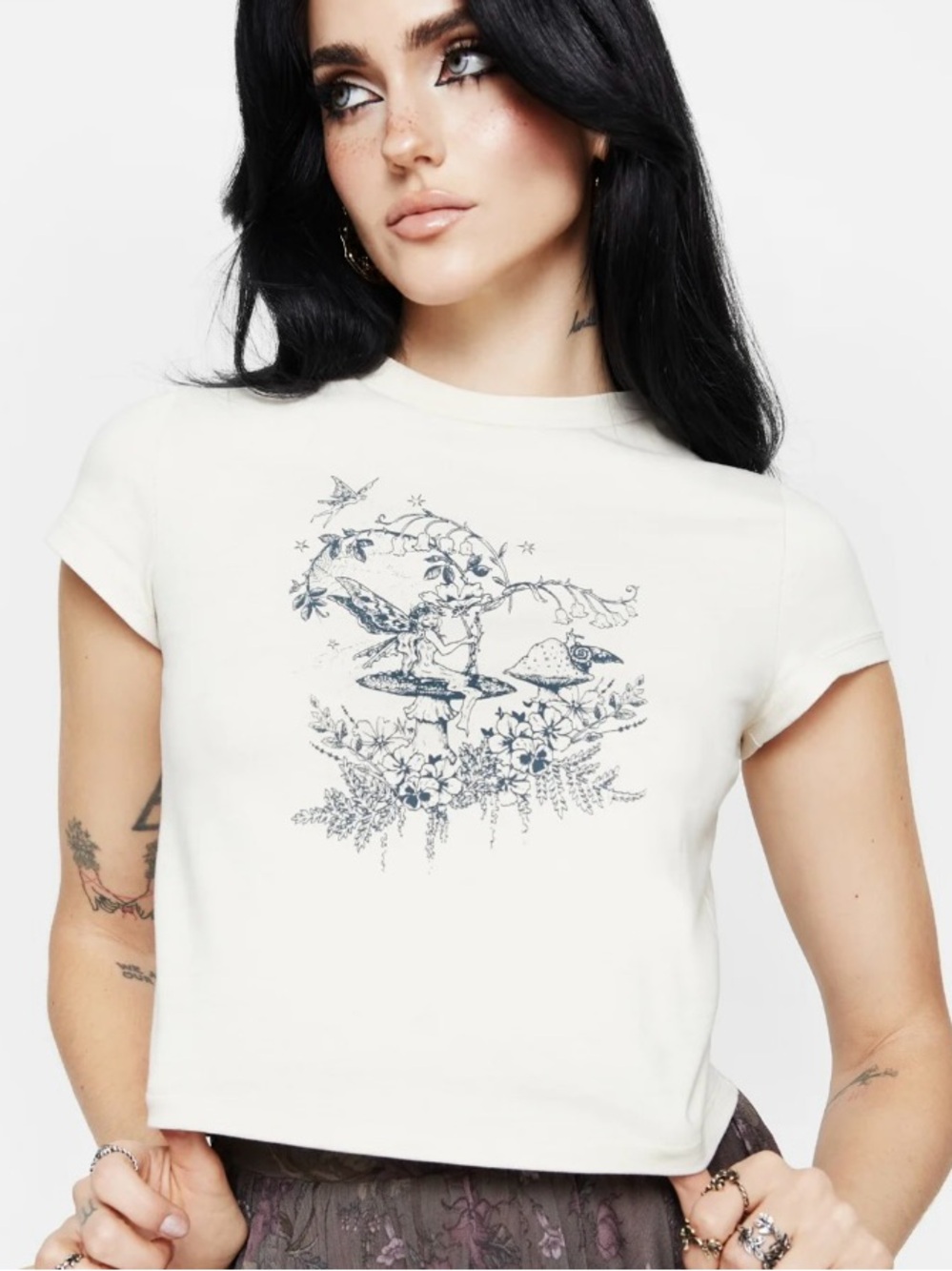 Disturbia Maypole Cotton Fairy Print Crop T-Shirt Small